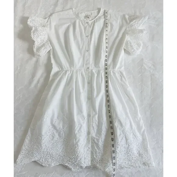 Rebecca Taylor La Vie Women Size S White Cotton Eyelet Scalloped Hem Shirt Dress - Picture 7 of 10